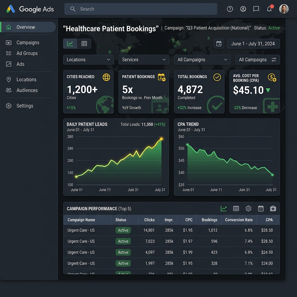 VedicUpchar Google Ads healthcare campaign dashboard
